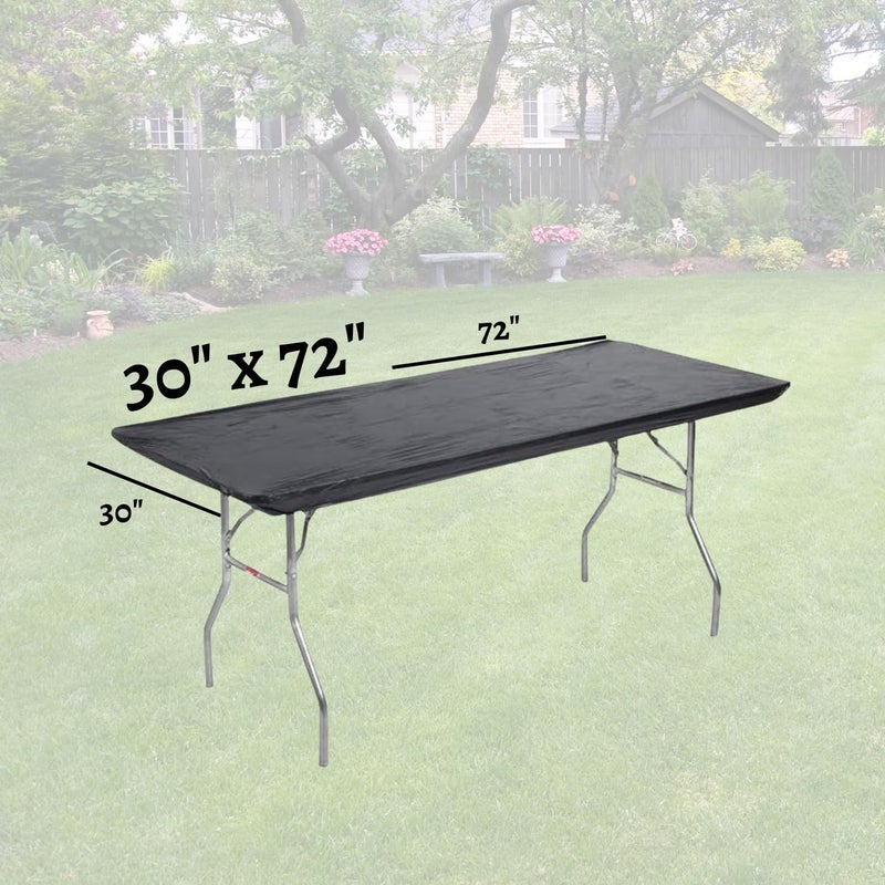 Kwik-Covers 6' Rectangle Plastic Table Covers 30" x 72", Bundle of 5 (Black) - Image 2