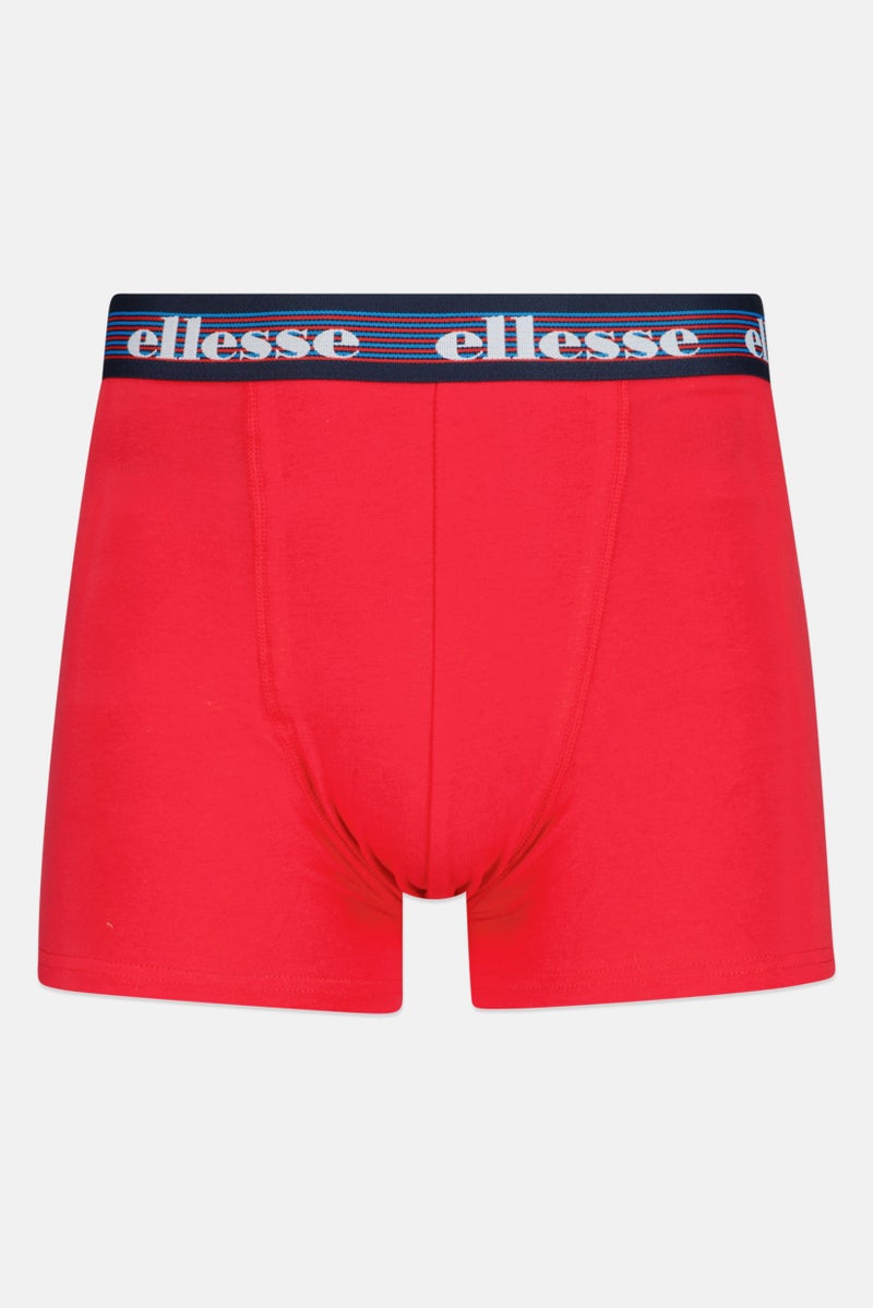 Men 3 Pieces Brand Logo Trunks, Navy/Red