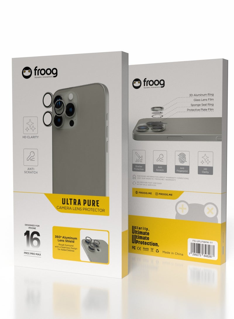 froog iPhone 16 Pro and Pro Max Camera Lens Protector Ultra Pure 360° Aluminum Lens Shield / Shatter Protection / Anti Fingerprint / Anti Scratch / HD Clarity Lens Protection - Titanium - Image 4