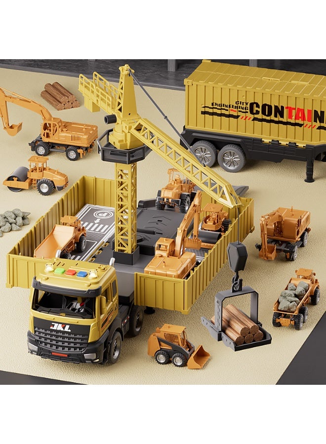 هالامودو 8 أجهزة كمبيوتر شخصية للأطفال الهندسة المركبة لعبة مجموعة (مع شاحنة الحاويات، 6 سبيكة السيارات وبرج الرافعة) - القصور والاحتكاك مدعومة الشاحنات الكبيرة للأولاد، مع الأضواء والموسيقى، مادة ABS دائمة مقاومة للسقوط، تطور التنسيق اليدوي والعين، هدية عيد ميلاد تعليمية مثالية للأطفال (30.5 * 8 * 10 سم) - Image 3