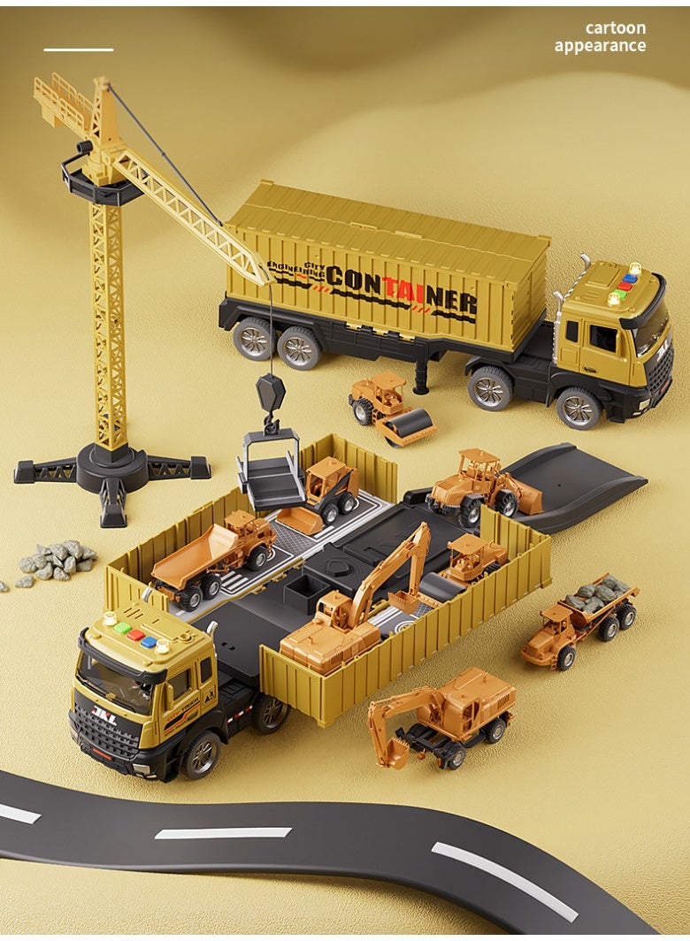 هالامودو 8 أجهزة كمبيوتر شخصية للأطفال الهندسة المركبة لعبة مجموعة (مع شاحنة الحاويات، 6 سبيكة السيارات وبرج الرافعة) - القصور والاحتكاك مدعومة الشاحنات الكبيرة للأولاد، مع الأضواء والموسيقى، مادة ABS دائمة مقاومة للسقوط، تطور التنسيق اليدوي والعين، هدية عيد ميلاد تعليمية مثالية للأطفال (30.5 * 8 * 10 سم) - Image 4