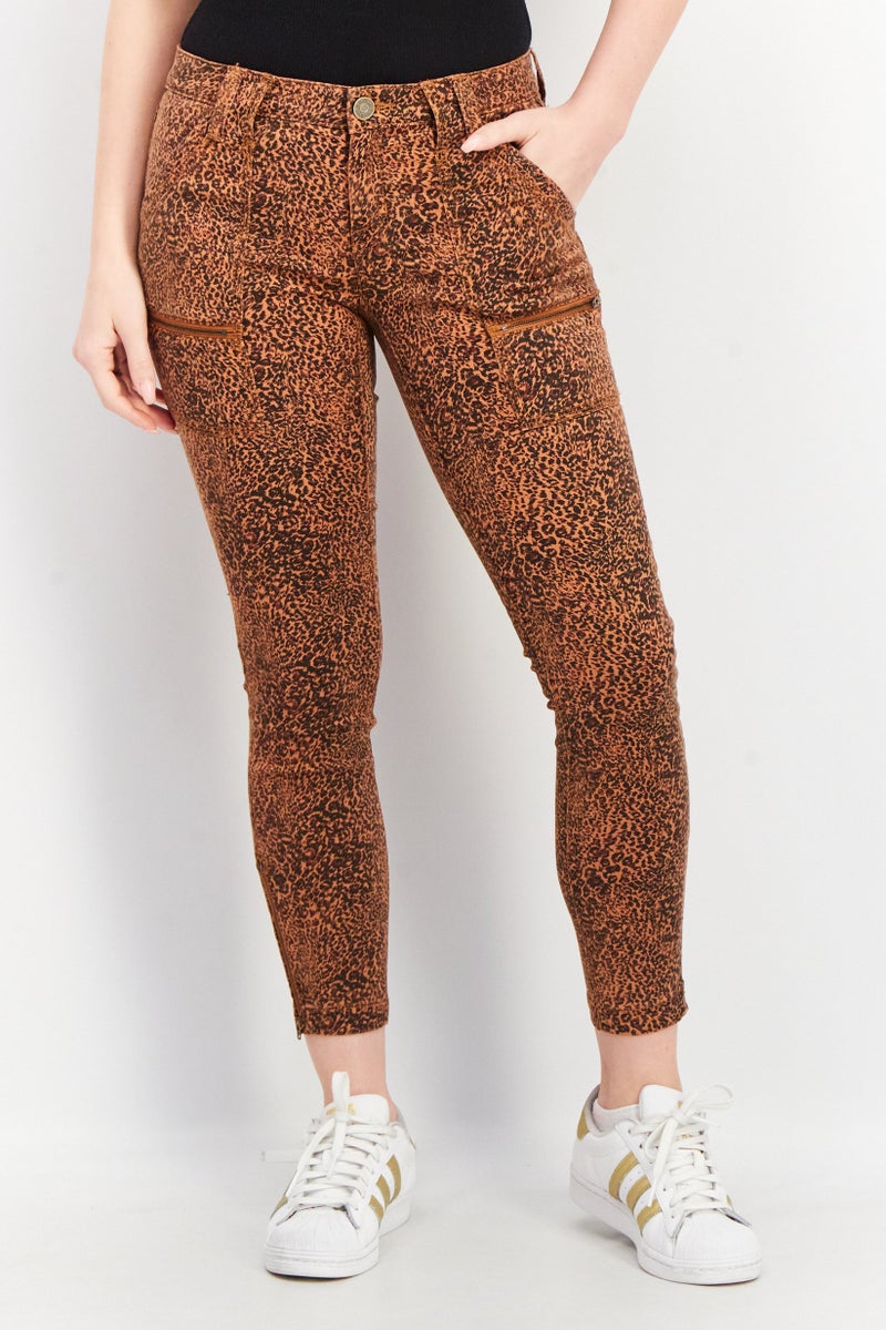 joie Women Skinny Fit Animal Print Stretchable Jeans, Brown - Image 1