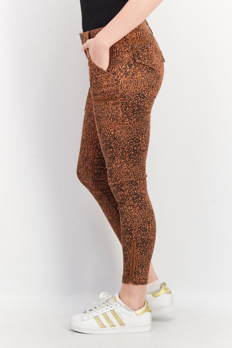 joie Women Skinny Fit Animal Print Stretchable Jeans, Brown - Image 3