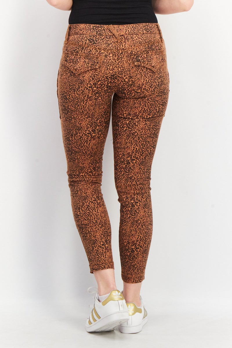 joie Women Skinny Fit Animal Print Stretchable Jeans, Brown - Image 2