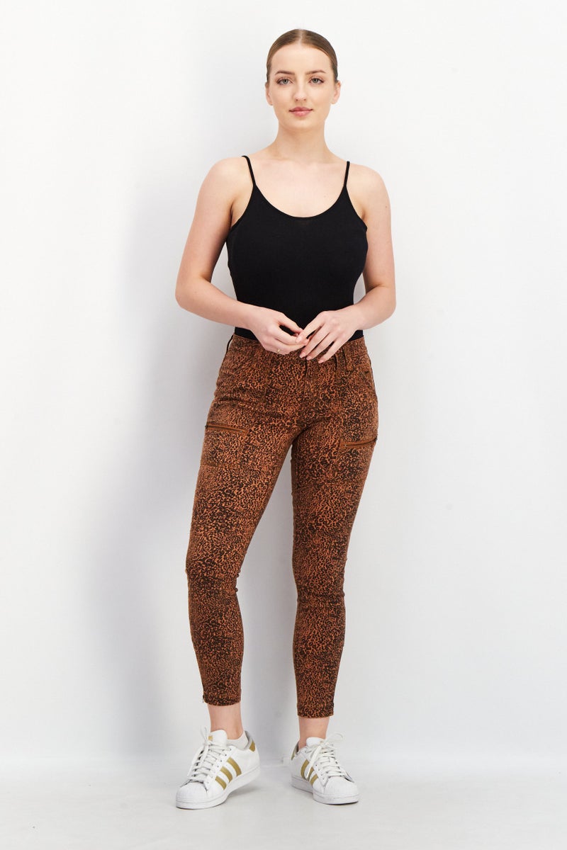 joie Women Skinny Fit Animal Print Stretchable Jeans, Brown - Image 4