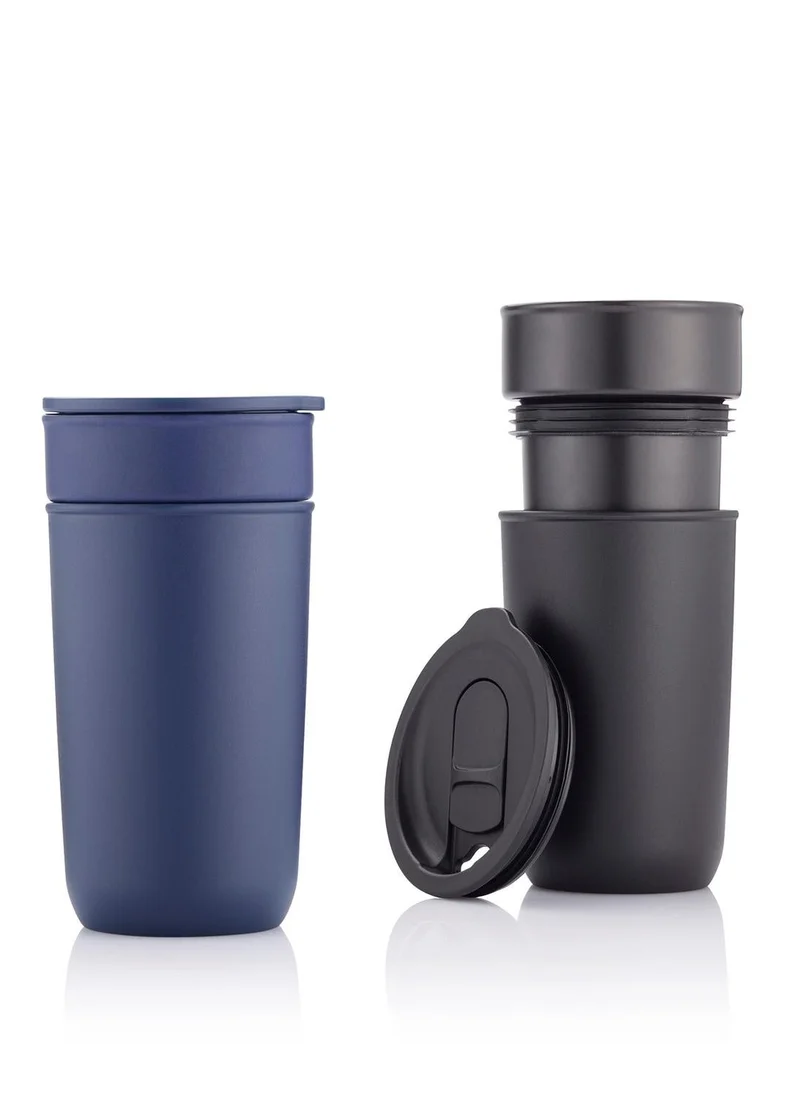 Hans Larsen SAVONA - Hans Larsen Premium Ceramic Tumbler With Recycled Protective Sleeve - Blue