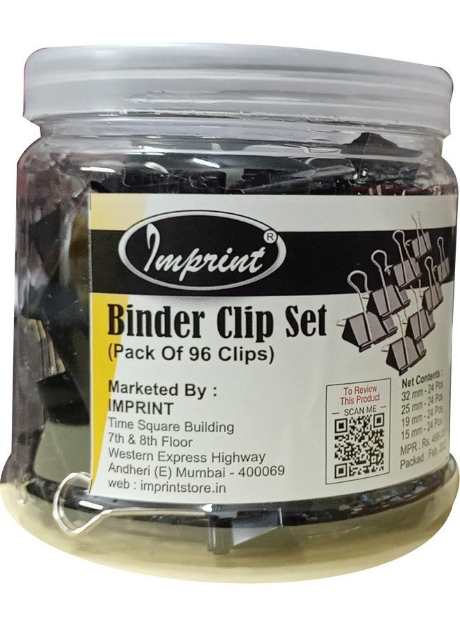 IMPRINT Metal Binder Clips Black Paper Clip 32 25 19 15 MM Binder Clips 24 of Each Size, Total 96 PC's Stationery Binding Supplies for Loose Papers, Files, DIY, Office and School Use - Image 1