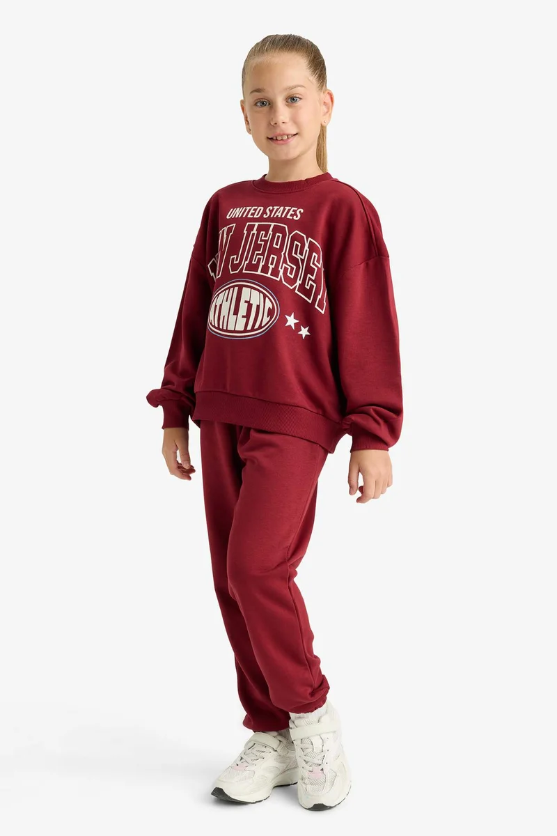 ديفاكتو Girl Printed Sweatshirt Sweatpants 2 Piece Set