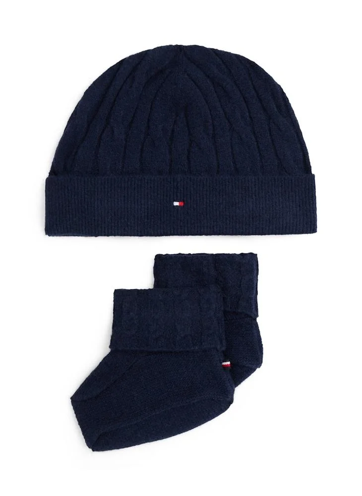 TOMMY HILFIGER Kids Cable Knit Beanie And Booties