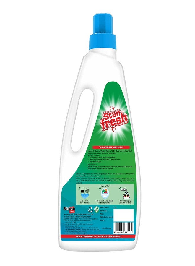 Stanfresh Natural Veggie Wash | Naturally Derived | Liquid | Cleans Fruits & Vegetables | Washes Away Pesticides | Removes Wax | Kills 99.9% Germs | 1Ltr - Image 2