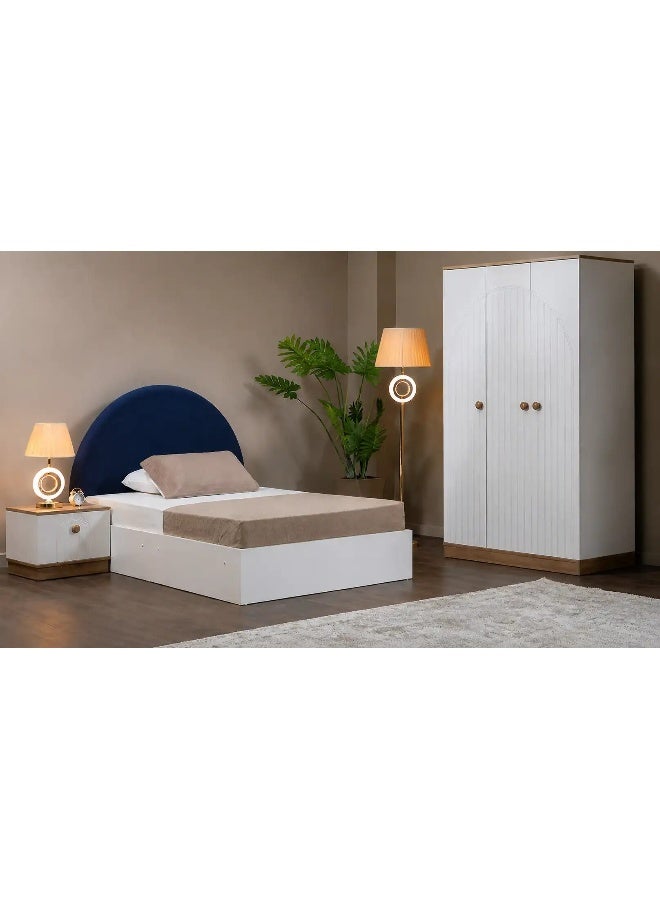 Space Embrace Modern Bedroom Furniture Set, Wardrobe, Single Bed, Nightstand, Dresser with LED Mirror - Image 1