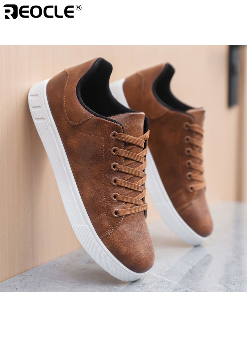 ريوكل أحذية رياضية ذات كعب مزيف من الجلد للرجال بتصميم قابل للتنفس وأسلوب غير رسمي للأعمال، أحذية عصرية مريحة تناسب ارتداء المحترفين في المكتب - Image 4