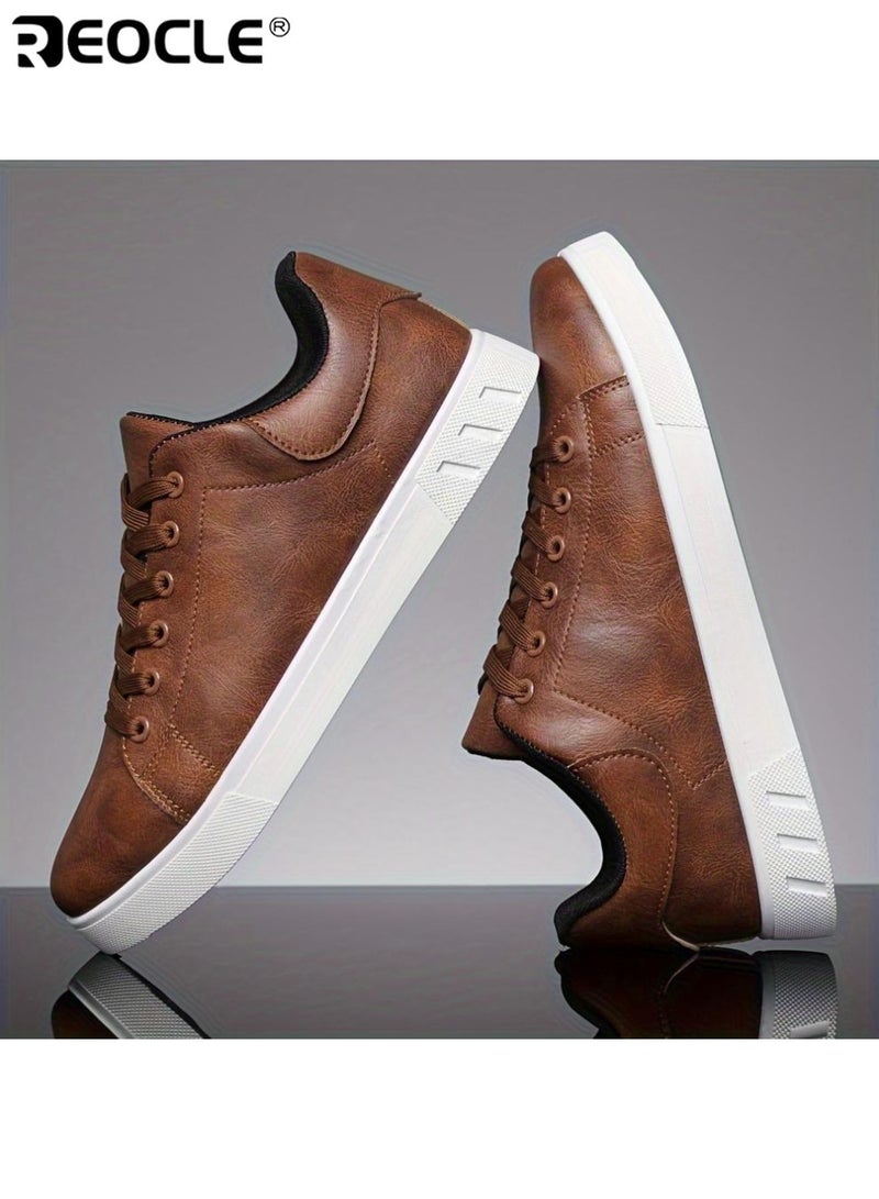 ريوكل أحذية رياضية ذات كعب مزيف من الجلد للرجال بتصميم قابل للتنفس وأسلوب غير رسمي للأعمال، أحذية عصرية مريحة تناسب ارتداء المحترفين في المكتب - Image 2