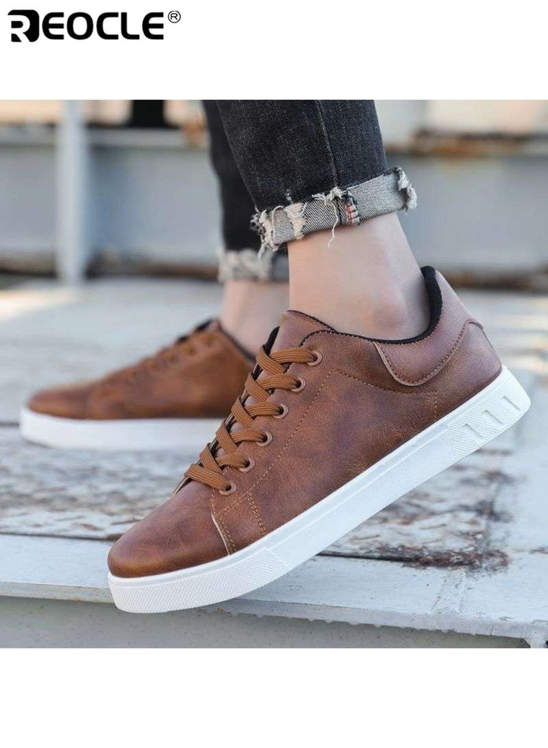 ريوكل أحذية رياضية ذات كعب مزيف من الجلد للرجال بتصميم قابل للتنفس وأسلوب غير رسمي للأعمال، أحذية عصرية مريحة تناسب ارتداء المحترفين في المكتب - Image 5
