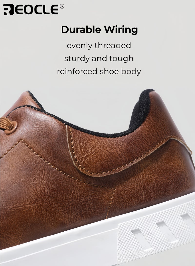 ريوكل أحذية رياضية ذات كعب مزيف من الجلد للرجال بتصميم قابل للتنفس وأسلوب غير رسمي للأعمال، أحذية عصرية مريحة تناسب ارتداء المحترفين في المكتب - Image 4
