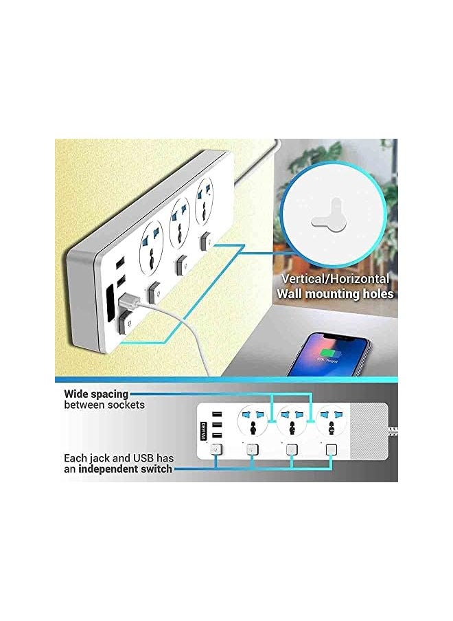 PROMASS promass Extension Lead Cord, 2 Meter Power Strip Plug Adapter with 3 Way Power Extension Cord 3 USB Ports Cable Surge Protector (T11,Black)  - Image 5