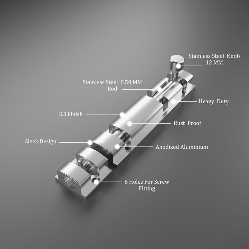 Atlantic Saylo Aluminium Tower Bolt 4 inchTower Bolt for Main Door and Bathroom Door Latch for Bedroom Tower Bolt for HomeOffices DoorsWindows SS Finish Pack of 12 Pcs - Image 3