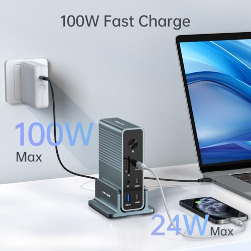 Acasis USB C Docking Station, ACASIS Docking Station Triple Display Monitor, USB C Dock with 100W PD, Dual 4K HDMI, DP 4K60Hz, 2*USB 3.1, 3*USB 3.0, LAN, SD/TF, Audio, Laptop Docking Station for MacBook - Image 4