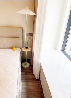 fashionhome Nordic Atmosphere Floor Lamp Standing Floor Light with Wood Table Brightness Control Lampshade Floor Lamps Side Table for Living Room Bedroom 26x155 Centimeter  - Image 4
