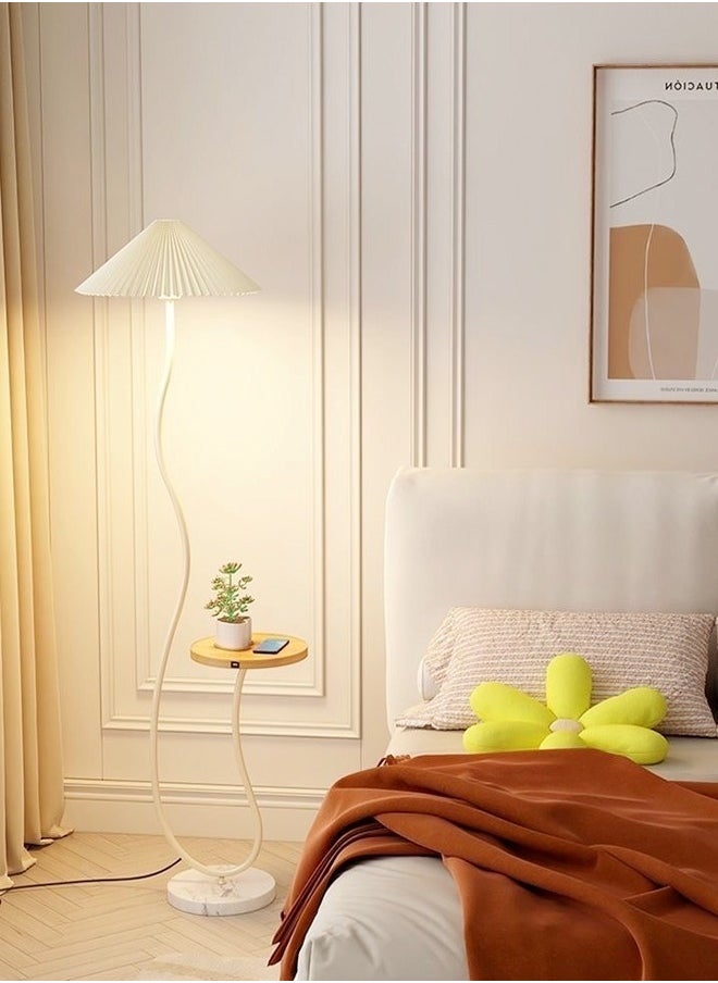 fashionhome - Nordic Atmosphere Floor Lamp Standing Floor Light with Wood Table Brightness Control Lampshade Floor Lamps Side Table for Living Room Bedroom 26x155 Centimeter - Image 1