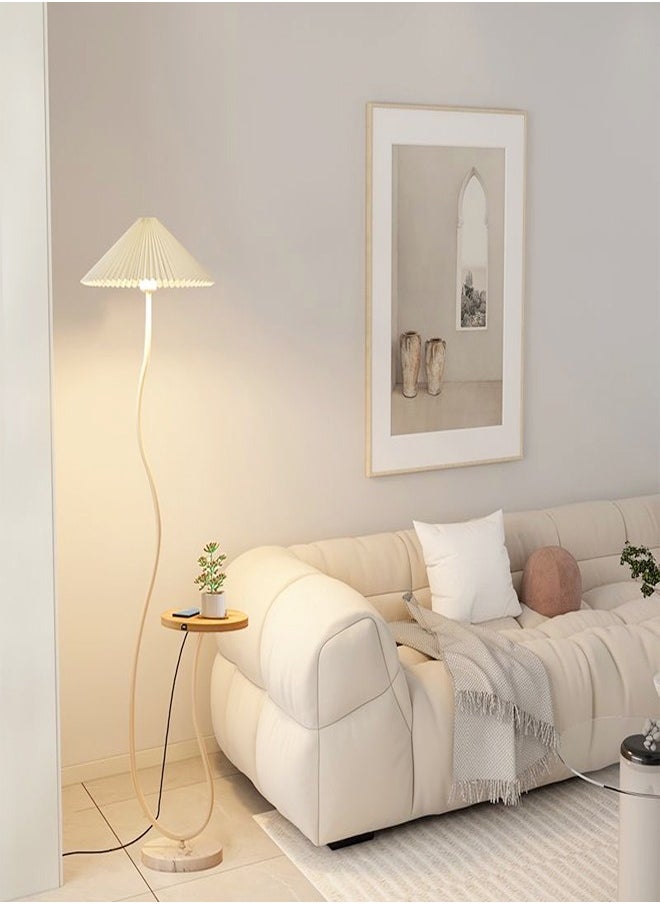 fashionhome - Nordic Atmosphere Floor Lamp Standing Floor Light with Wood Table Brightness Control Lampshade Floor Lamps Side Table for Living Room Bedroom 26x155 Centimeter - Image 1