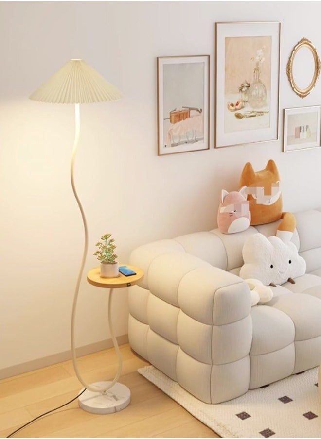 fashionhome - Nordic Atmosphere Floor Lamp Standing Floor Light with Wood Table Brightness Control Lampshade Floor Lamps Side Table for Living Room Bedroom 26x155 Centimeter - Image 1