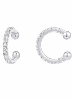 925 Sterling Silver Huggie Ear Cuff Earrings with Sparkling Cubic Zirconia for Women Non Pierced Ear Pods Clip