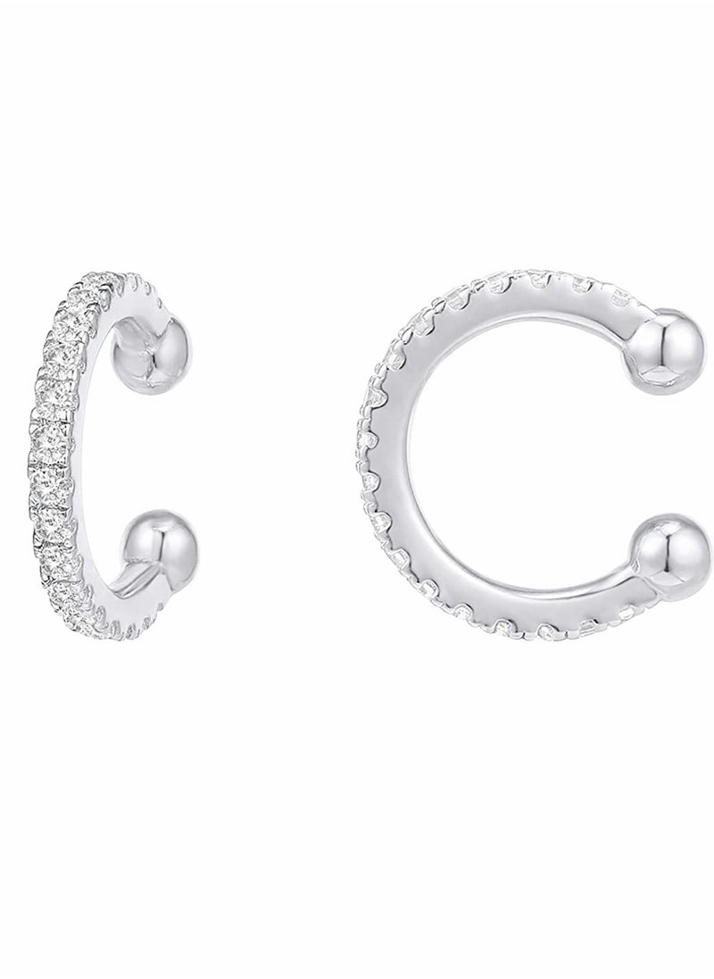 Generic - 925 Sterling Silver Huggie Ear Cuff Earrings with Sparkling Cubic Zirconia for Women Non Pierced Ear Pods Clip - Image 1