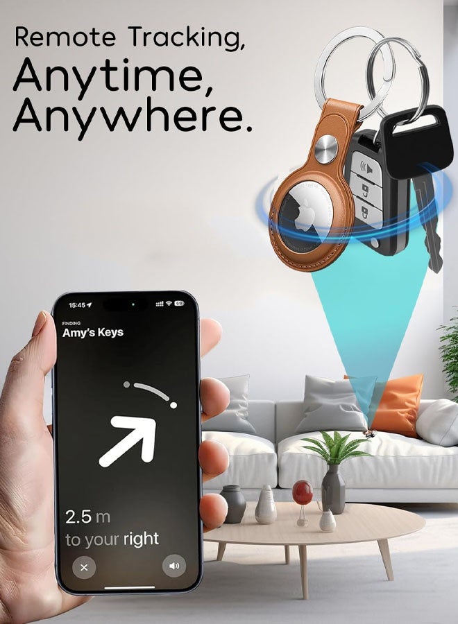 حاملان لمفاتيح AirTag مصنوعان من جلد البولي يوريثان، متوافقان مع حافظات Apple AirTags الجلدية. حلقة مفاتيح آمنة مقاومة للخدش ومضادة للضياع، مناسبة لأطواق الحيوانات الأليفة وحقائب السفر. غطاء واقٍ لسلسلة مفاتيح AirTag - Image 3