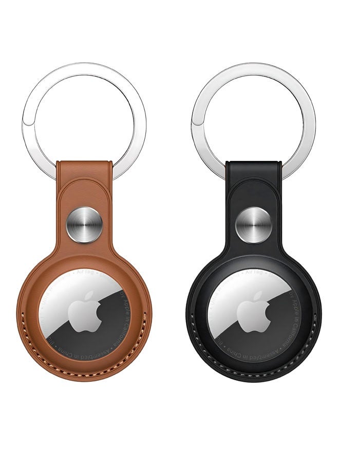 2PCS PU Leather AirTag Keyring Holder Compatible with Apple AirTags Case Leather. Anti Lost Scratch Resistant Secure Key Ring for Pet Collar Luggage Bag Travel. Protective Air Tag Keychain Cover