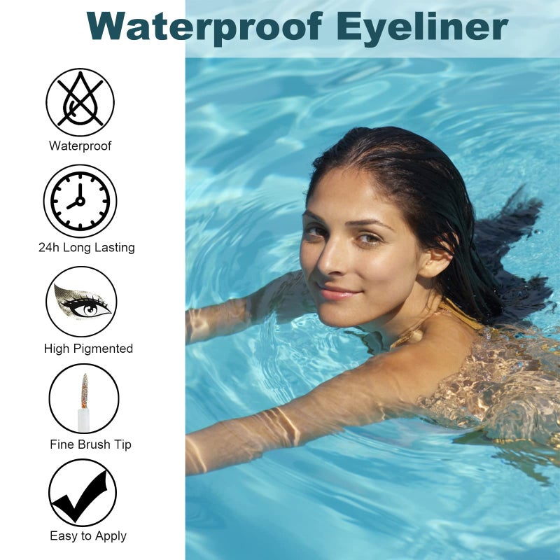 Rosarden Glitter Eyeliner Liquid - Sliver Glitter Eyeliner - Long-lasting Waterproof Quick-Drying Shimmer Metallic Glitter Liner - Ultra-Fine Tip Sparkle Eyeliner for Multi Dimensional Eye Makeup - Image 3