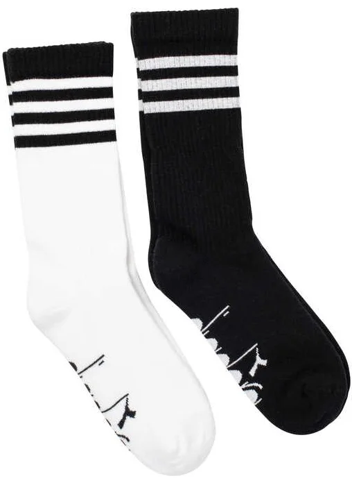 DIADORA 2 Pack Striped Crew Socks M Black White Men's 2-Piece Socks - D202531-955
