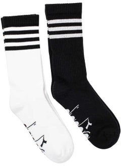 DIADORA 2 Pack Striped Crew Socks M Black White Men's 2-Piece Socks - D202531-955  - Image 2