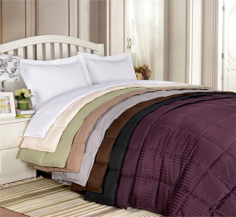 Superior Reversible Down Alternative Polyfill Blanket with Striped Microfiber Shell - King, Grey - Image 4