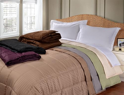 Superior Reversible Down Alternative Polyfill Blanket with Striped Microfiber Shell - King, Grey - Image 5