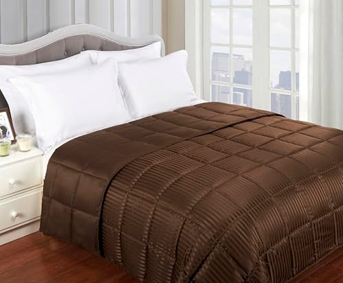 Superior Reversible Down Alternative Polyfill Blanket with Striped Microfiber Shell - King, Grey - Image 3