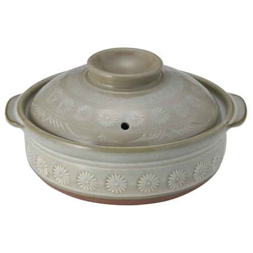 Ginpo Banko Ware Ginpo Earthenware Pot (Deep Pot), No. 7, For 1-2 People, Hanamishima 21071 - Image 1