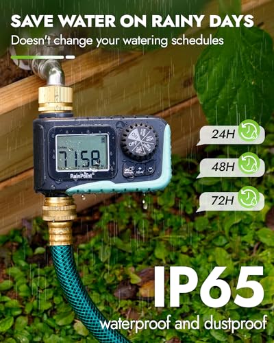 RAINPOINT Sprinkler Timer with Brass Inlet & Outlet, Programmable Hose Timer for Garden Soaker Hose, Watering Timer with Rain Delay/Manual Watering System, Digital Drip Irrigation for Yard, Lawn - Image 5