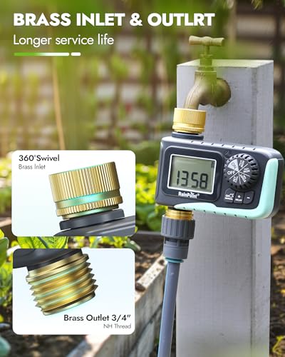 RAINPOINT Sprinkler Timer with Brass Inlet & Outlet, Programmable Hose Timer for Garden Soaker Hose, Watering Timer with Rain Delay/Manual Watering System, Digital Drip Irrigation for Yard, Lawn - Image 2