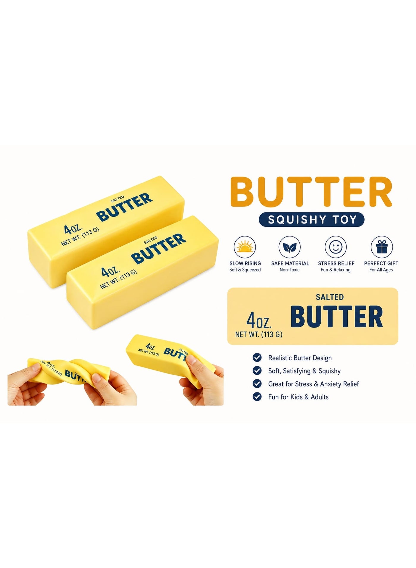 2 PCS Squishy Butter Stick – Slow Rise Soft PU Stress Reliever, Squeeze Butter Toy, Stress Relief & Fidget Toy, Portable Pocket Size for Office & Travel Anxiety Relief, Holiday and Party Gift