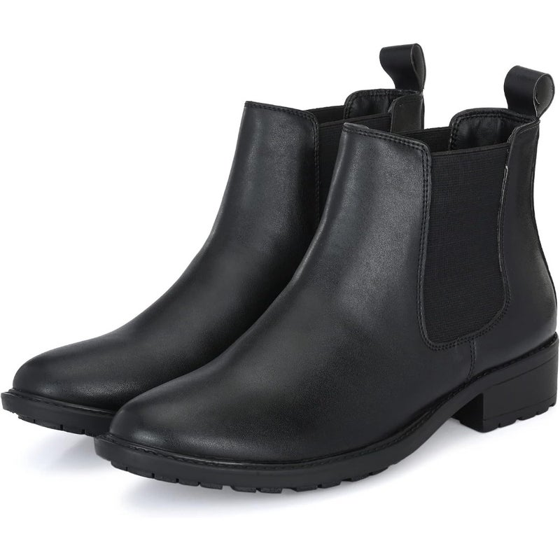 Burwood Women's Black Plain Chelsea Boot for everyday wear, premium leather, matte black finish, sleek ankle design with elastic side panels - Image 3
