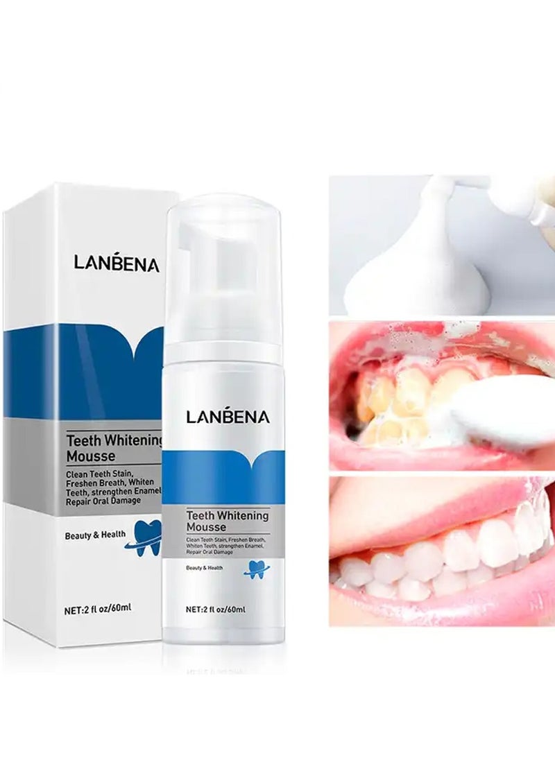 Lanbena Teeth Whitening Mousse Cleanin 60ml - Whiten & Remove Stains For Perfectly White Teeth And Fix Oral Issues
