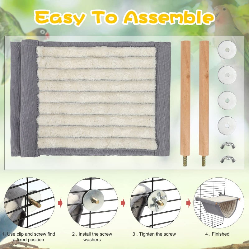 BWOGUE Winter Warm Bird Nest Bed Hanging Hammock Snuggle Hut Parrot House Tent Toy Bird Cage Perch for Parakeet Budgies Cockatiels Lovebird Cockatoo Finch Hamster Chinchilla Guinea Pig(Medium, Grey) - Image 3