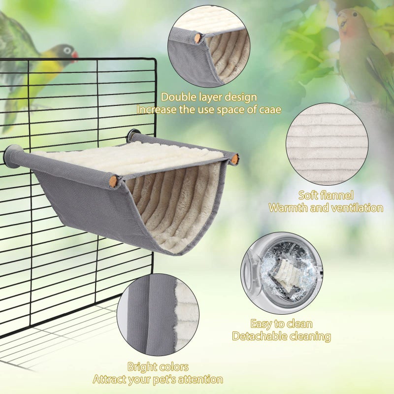 BWOGUE Winter Warm Bird Nest Bed Hanging Hammock Snuggle Hut Parrot House Tent Toy Bird Cage Perch for Parakeet Budgies Cockatiels Lovebird Cockatoo Finch Hamster Chinchilla Guinea Pig(Medium, Grey) - Image 4