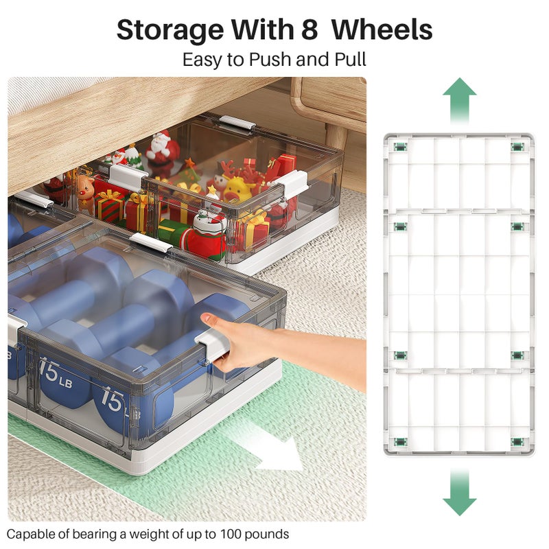 Kitstorack Plastic Under Bed Storage Containers,2 Pack Underbed Storage with Wheels,Foldable and Stackable Under Bed Organizer,Moisture and Dust-proof Storage Boxes for Clothes Shoes,13.6 Gal - Image 4