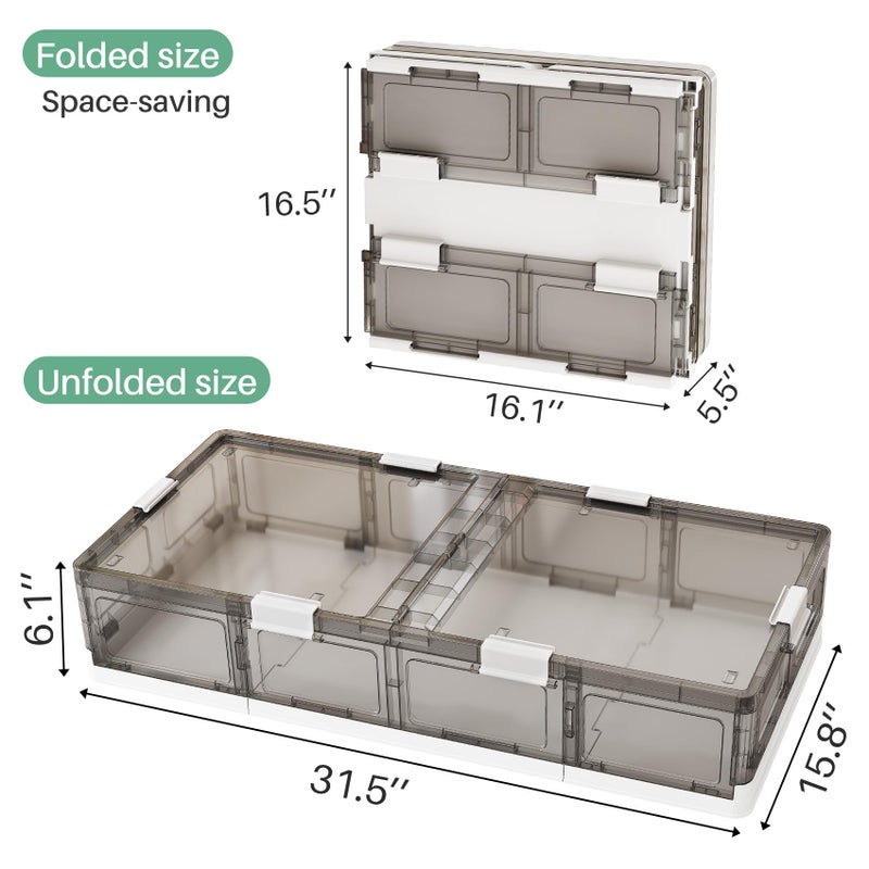 Kitstorack Plastic Under Bed Storage Containers,2 Pack Underbed Storage with Wheels,Foldable and Stackable Under Bed Organizer,Moisture and Dust-proof Storage Boxes for Clothes Shoes,13.6 Gal - Image 3
