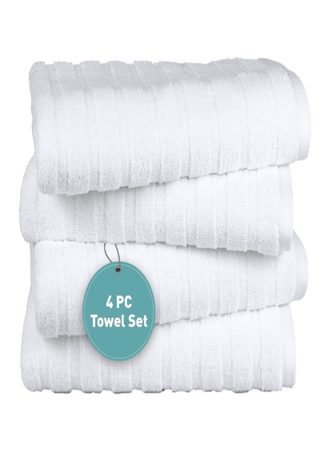 ترايدنت مناشف حمام ترايدنت ناعمة وسريعة الجفاف وعالية الامتصاص، طقم مناشف حمام 27 × 54 بوصة، للاستخدام اليومي، طقم مناشف حمام مكون من 4 قطع، قطن 100%، مناشف للاستحمام والمنتجعات الصحية، 4 قطع، أبيض - Image 2