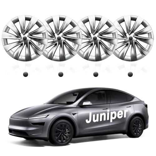 Tlyard Hubcaps for Tesla Model Y Juniper 2025 2026, 20 Inch Wheel Covers with Center Caps, Cross-Spoke Design Rim Protectors, Easy Clip-On Installation, for Model Y Juniper Accessories (Silver) - Image 1