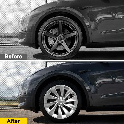 Tlyard Hubcaps for Tesla Model Y Juniper 2025 2026, 20 Inch Wheel Covers with Center Caps, Cross-Spoke Design Rim Protectors, Easy Clip-On Installation, for Model Y Juniper Accessories (Silver) - Image 5