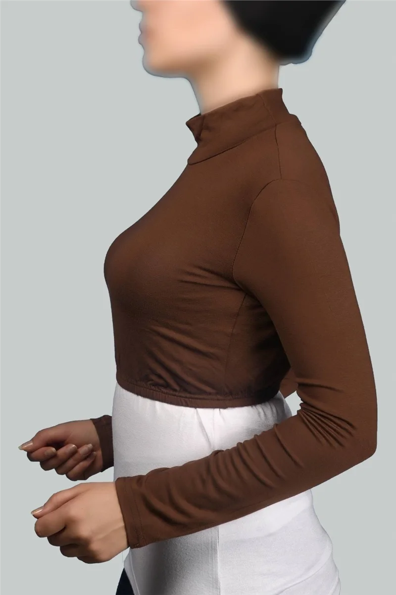Altobeh Long Sleeve Turtleneck Turtleneck Lycra Combed Cotton Women's Half Bodysuit - Chocolate